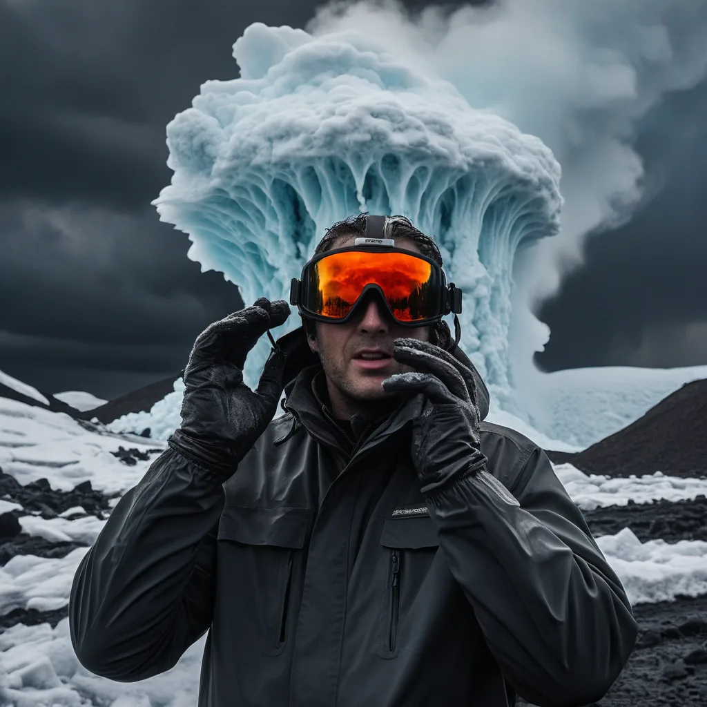 (dynamic composition),RAW photography for an Instagram, (photograph,realistic,realistic style,aesthetics,dreamlike),A beautiful masterpiece with a rich colored,(Close-up portrait of an survivor with fear in their eyes, reflected in their visor is the impending disaster, foreground includes gloved hands gripping a piece of high-tech scanning equipment covered in melting snow, background shows a wall of lava collapsing an ice cliff creating a massive cloud of steam and debris, sky is a terrifying canopy of dark grey storm clouds spinning into a funnel cloud, weather is a catastrophic flash flood of molten rock mixing with glacial meltwater, texture of the skin visible through the visor shows sweat and grime, intense emotion, photorealistic, ray tracing.),dynamic light,photorealistic, fantasy,epic, detailed composition,photorealism,Dramatic lighting, candid photo, experimental dark aesthetic style, dizzy effect, fine grain, bokeh, fresh aesthetic color, blurry, fine art, fine textures,high quality textures of materials, volumetric textures, natural textures, soft light, (lightroom:1.13), (hyperrealism:1.2), sharp focus, focused,, fully clothed, dressed