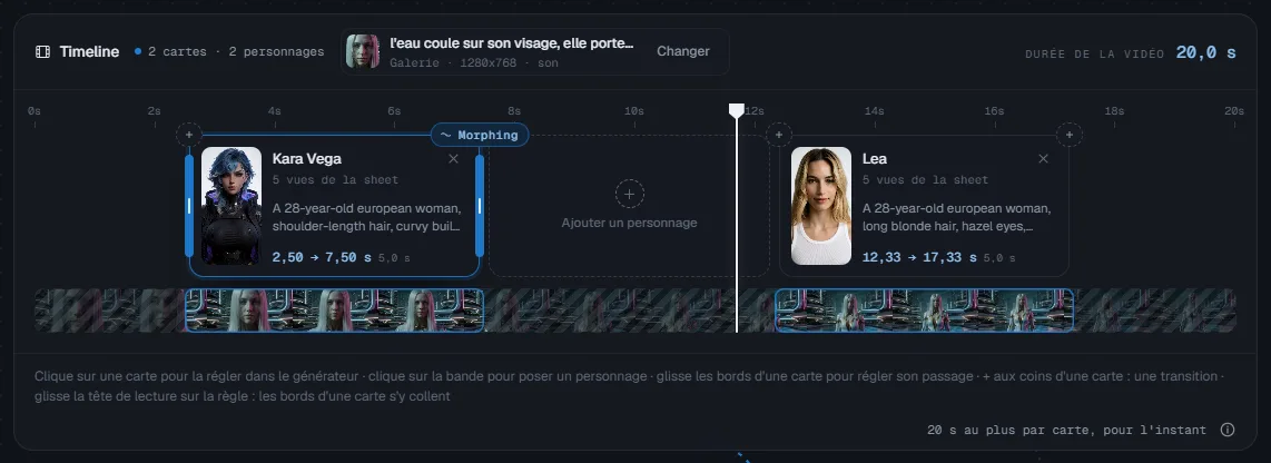 La timeline : deux cartes, une transition entre elles, la tête de lecture