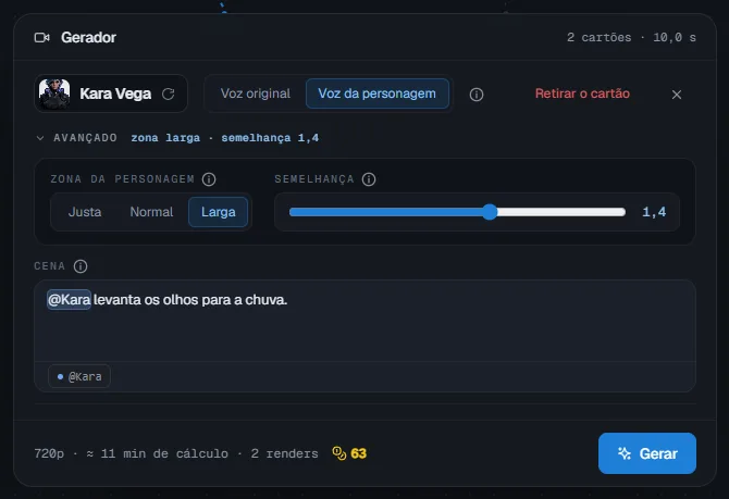 As definições avançadas abertas: zona da personagem e semelhança