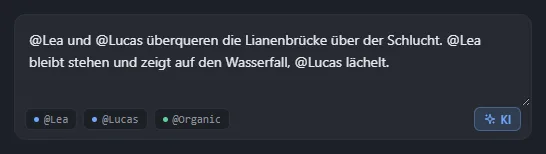 Eine Szenenidee im Textfeld eingegeben, vor dem Klick auf KI
