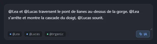 Une idée de scène écrite dans le champ, avant le clic sur IA