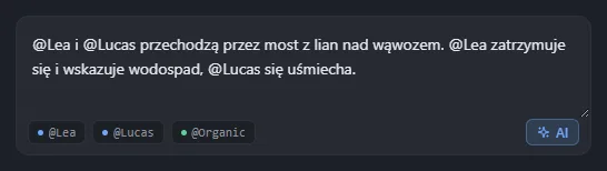 Pomysł na scenę wpisany w pole tekstowe przed kliknięciem AI