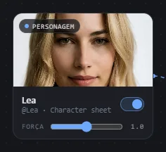 Um cartão de referência em detalhe, com o seu cursor de Força e a etiqueta Character sheet